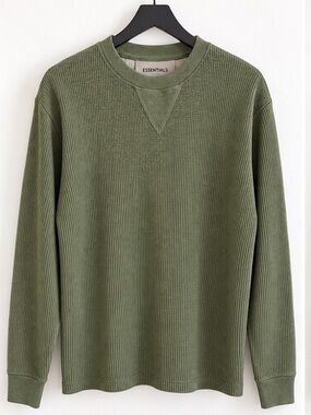 ESSENTIALS Olive Green Thermal Crewneck